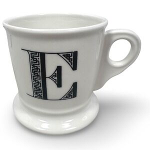 Monogram Letter E White Ceramic Coffee Mug Pedestal Base Bird Logo 4 Inch